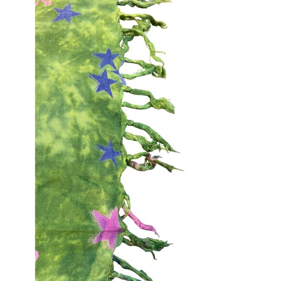 Celestial Print Green Purple Fringed Shawl Wrap Astrology Sun Moon 68" x 45" - Picture 4 of 5